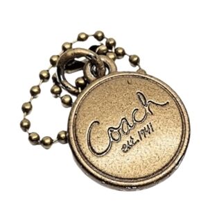 🪙 Coach Gold Brass Metal Coin Script Logo Hang Tag Bag Fob Charm Keychain